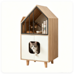 Natural & White Hidden Cat Litter Box Furniture, Elevated Cat Lounge Top Enclosed Cat Washroom Cabinet with Raised Legs for Living Room Bedroom Apartment - Image 5