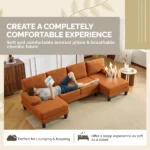 U-Shaped Convertible Sectional Sofa with 2 Chaise Lounges, 4-Seater Modular Couch with Removable & Washable Chenille Covers, 111.4" L x 48.4" D x 33.1" H L-Shaped Couches for Living Room Apartment, Heavy Duty Plastic Legs, Burnt Orange - Image 8