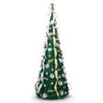 7 FT Fully Decorated Pre-lit Christmas Tree, Pop Up Artificial Xmas Tree with 200 Warm Lights Remote Control and Godlen & Silver Ornaments for Home Office Store Holiday Deco