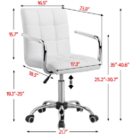 Modern Adjustable Faux Leather Swivel Office Chair with Wheels, White - Image 2