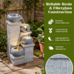4-Tier Cascading Water Fountain with Warm White LED Lights Resin Indoor Outdoor Water Feature - Image 5