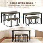 4-Piece Dining Table Set with Bench & 2 Stools, Space-Saving Nested Design, Oak - Image 3