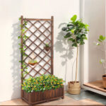 Wood Planter Raised Garden Bed with Trellis, 67 Inch Height Outdoor Garden Flower Standing Planter Box Lattice Panels with Planter for Patio Porch with Drainage Holes, Brown - Image 7