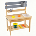 Natural Fir Wood Children Mud Kitchen Toy, Interactive Outdoor Sensory Play Station with Storage Shelves, Safe Rounded‑Edge Play Kitchen for Backyard Garden - Image 6