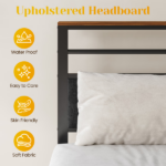 Twin Size Bed Frame with Headboard and Storage Shelf, Metal Bed, Upholstered Wooden Beds, Sturdy Frames for Bedroom Furniture, No Box Spring Needed, Black - Image 6