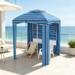 Blue Stripe 5.8ft x 5.8ft Travel Beach Umbrella – with Side Walls, Air Vents, Ruffles and Carry Bag - Image 4