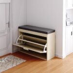 Rattan Shoe Rack, Hallway Shoe Bench, Shoe Cabinet with Flip-Drawer and Seat Cushion - Image 6