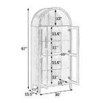 A high arched storage cabinet with a lamp, a modern retro-style wooden storage cabinet with adjustable glass partitions, suitable for use as a multi-functional cabinet in kitchens-Brown - Image 2