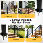 [Same Code 55022277 82359152]Artisasset Matte Black Outdoor 2-Step Iron Handrail - Image 12