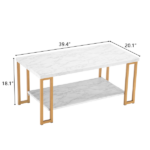 Same Code 35647920 (106 x 50 x 48cm) Simple Double-layer Golden Iron Pipe Marble PVC Coffee Table Rectangular - Image 7