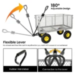 3-in-1 Oversized Steel Garden Cart , 880lbs Pullable Mesh Metal Garden Cart, All-Terrain Utility Cart with Removable Liner & Side Panels & Mesh Tray for Outdoor Lawn, Patio and Landscaping, Gray - Image 7