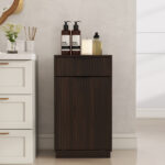 10-Gallon Woodgrain Tilt-Out Trash Can Cabinet Wooden Garbage Recycling Cabinet with Wave-Textured Hideaway Drawer&Pull-Out Bin-Multipurpose Kitchen/Bath Organizer in Walnut Finish - Image 13
