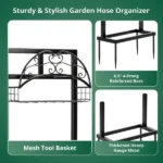 Garden Hose Holder, Water Hose Holder Stand with Storage Basket, Heavy Duty Freestanding Garden Hose Hanger Storage Rack with 4 Spikes for Outside Yard Lawn Farm, Black - Image 4