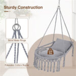Gray Boho Macrame Hanging Swing Chair with 2 Padded Cushions, 330LBS Capacity Hammock Chair for Indoor Outdoor Bedroom Patio Balcony - Image 7