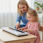 49 Keys Kids Electronic Keyboard with Microphone, 8 Tones & Rhythms Educational Music Toy for Age 3+ - White - Image 9