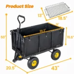 3-in-1 Oversized Steel Garden Cart , 880lbs Pullable Mesh Metal Garden Cart, All-Terrain Utility Cart with Removable Liner & Side Panels & Mesh Tray for Outdoor Lawn, Patio and Landscaping, Black - Image 9