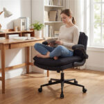 Criss Cross Chair with Flip-Up Arms, Faux Leather Cross Legged Office Chair with Adjustable Height & Rocking Function -Gray - Image 2