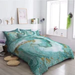 Green Marble Comforter Set 8 Piece Turquoise Chic Girly Gold Marble Bed in A Bag Twin Size Complete Set Modern Abstract Marble Bedding for Kids Girls Women (Twin) - Image 2