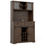 Brown Farmhouse 72" Pantry Cabinet with Hutch, Sliding Barn Doors & Wine Storage Rack - Image 6
