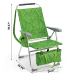 17 Inch Seat Height Beach Chair for Adults, Folding Portable Camping Chair with Headrest, Cup Holder, Side Pocket & Bottom Storage Bag, 7-Position Adjustable Aluminum Beach Chair, Heavy Duty 265 LBS Capacity, Oxford Fabric for Beach, Patio, Pool, Summer Palm Print - Image 10