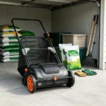 21" Push Lawn Sweeper with 2 Brushes, Heavy Duty Steel & Plastic Wheels, 3.5 cu. ft. Leaf Collector - Image 4