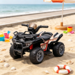 Black 6V Battery-Powered Kids ATV: Sturdy 4-Wheel Quad Ride-On Toy with Bright LED Headlights for Toddlers - Image 9