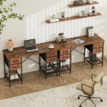 55 Inch Computer Desk with 4 Drawers, Office Desk with Mesh Shelf, Gaming Desk, Writing Work Desk , Large Storage, Rust - Image 4