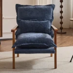 Cloud Shaped Indoor Leisure Chair with Solid Wood Armrest & Solid Wood Frame, Chenille Fabric Accent Chair with Lumbar Pillow, Single Sofa Chair Slate Blue - Image 23