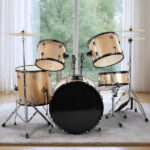 Full Size Adult Drum Set 5-Piece Champagne with Bass Drum, two Tom Drum, Snare Drum, Floor Tom, 16" Ride Cymbal, 14" Hi-hat Cymbals, Stool, Drum Pedal, Sticks - Image 3