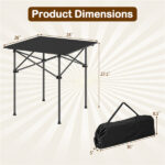 Black 28" Foldable Camping Table with Aluminum Top, 150 lbs Capacity Portable Picnic Table with Carry Bag - Image 2