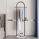 Clothing Rack, Golden Metal Freestanding Heavy Duty Clothes Rack with Marble Base, Multipurpose Garment Hanger for Bedroom, Hat, Scarf, Jacket