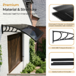 Awning for Door Entrance with Drainage Sink, 40x48 Inch Window Canopy Exterior, UV Rain Snow Protection for House Porch Patio Deck, Black Bracket & Brown Board - Image 6