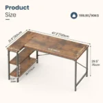 47" L-Shaped Computer Desk with Reversible Storage Shelves and PC Stand, Corner Gaming and Home Office Desk, Brown(Shipment from Walmart) - Image 2