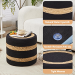 Round Pouf Ottoman Natural Seagrass Pouf Footrest, Foot Stool for Bedroom Living Room | Accent Seat Temu - Image 6