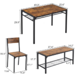 Dining Table Set for 4, Kitchen Table with 2 Chairs and a Bench, 4 Piece Kitchen Table Set for Small Space, Home Kitchen Bar Pub Apartment, Rustic Brown - Image 5