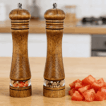 2pcs 8-inch wooden manual pepper grinder with adjustable roughness, kitchen seasoning tool, high-end texture for home use, holiday gift recommendation