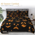 Halloween Pumpkin Face Quilt Set Girly Jack O Lantern Design All Season, Lightweight, Coverlet Bedspread Bedding, 2 Matching Shams, Orange Black, Queen(90"x90"), 3 Piece - Image 5