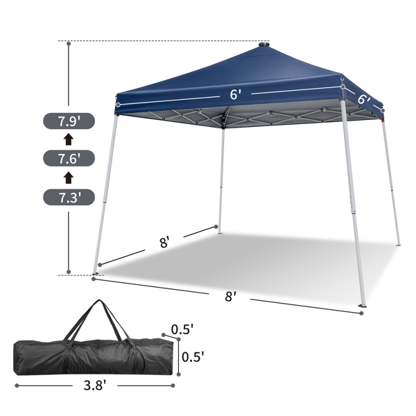8x8 FT Slant Leg Foldable Canopy Shelter Tent with 4 Solar Color Meteor Shower LED String Lights, 210D Oxford Cloth, White Powder Coated Iron Frame, Storage Carry Bag Included, Blue