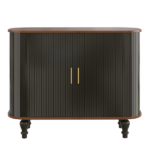 39" Fluted Liquor & Coffee Bar Cabinet with 6 Wine Racks and 3 Glass Holders, Mid-Century Modern Bar Cabinet with A Large Storage Drawer ,4 Hidden Storage Space on the Side , Black - Image 4