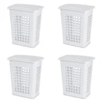 Laundry Hamper, Plastic, Jumbo Size with Lid and Carry Handles, White, Pack of 4 (Shipment from Walmart)
