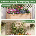 47" Raised Garden Bed with Trellis & Rolling Wheels, Mobile Fir Wood Planter Box for Climbing Plants - Image 7