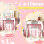 White Kids Vanity Set with Tri-Folding Acrylic Mirror & Drawer, 2-in-1 Convertible Design (3+ Ages)​ - Image 7