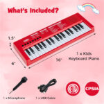 Red 37 Keys Kids Electronic Keyboard with Microphone, 8 Tones & 8 Rhythms Piano Toy for Ages 3+ - Image 5
