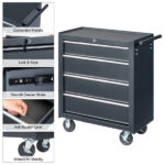 Single-bottom cabinet 4-draw, steel, black 330lb instrument cart, storage room - Image 2