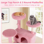 52" Tall Cat Tree Tower with Perches & Condos, Multi-Cat Playground with Scratching Posts (Pink) - Image 8