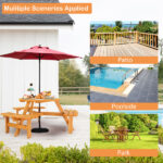 6-Person Outdoor Circular Wooden Picnic Table with 3 Built-In Benches, Outside Table and Bench Set for Porch Backyard Patio Lawn Garden - Image 11