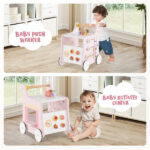 2-in-1 Baby Walker with 8 Fun Activities (Dessert Sorter/Adjustable Clock/Maze) + Side Shop Window (Role Play)-Pink - Image 8