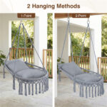 Gray Boho Macrame Hanging Swing Chair with 2 Padded Cushions, 330LBS Capacity Hammock Chair for Indoor Outdoor Bedroom Patio Balcony - Image 3