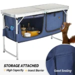 4FT Portable Folding Camping Table with Storage, Aluminum Outdoor Cooking Station with 2 Adjustable Legs, Blue - Image 6