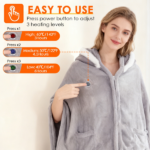8-Zone Wearable Heated Blanket - 3 Adjustable Heat Levels, 59x31in Soft Flannel, USB-Powered Portable Design with Pockets, Machine Washable Winter Warmth - Image 2